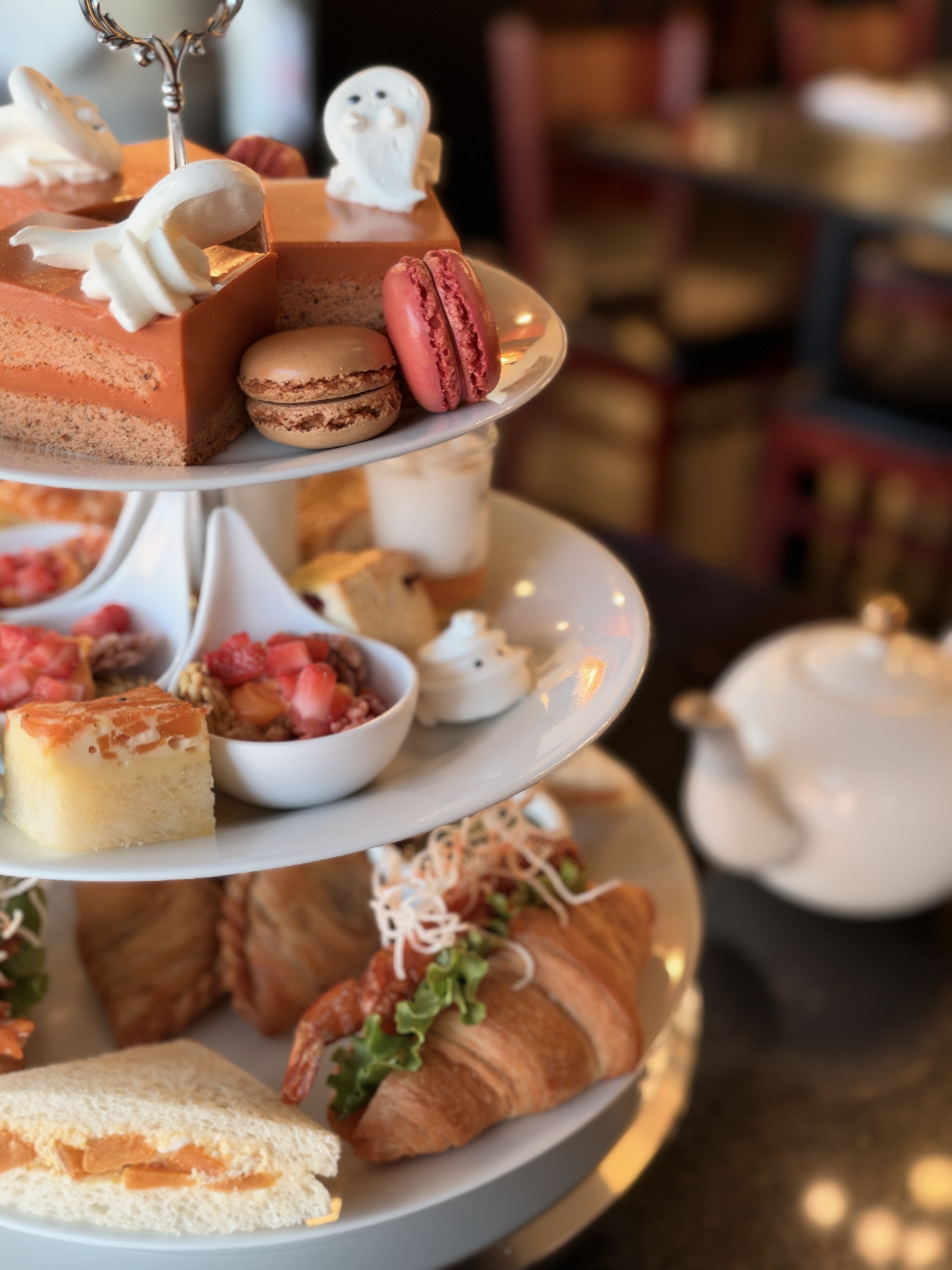 Halloween Thai Afternoon Tea tiers with teapot